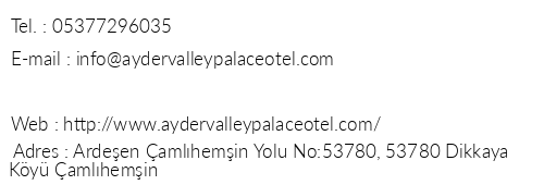 Ayder Valley Palace Otel telefon numaralar, faks, e-mail, posta adresi ve iletiim bilgileri